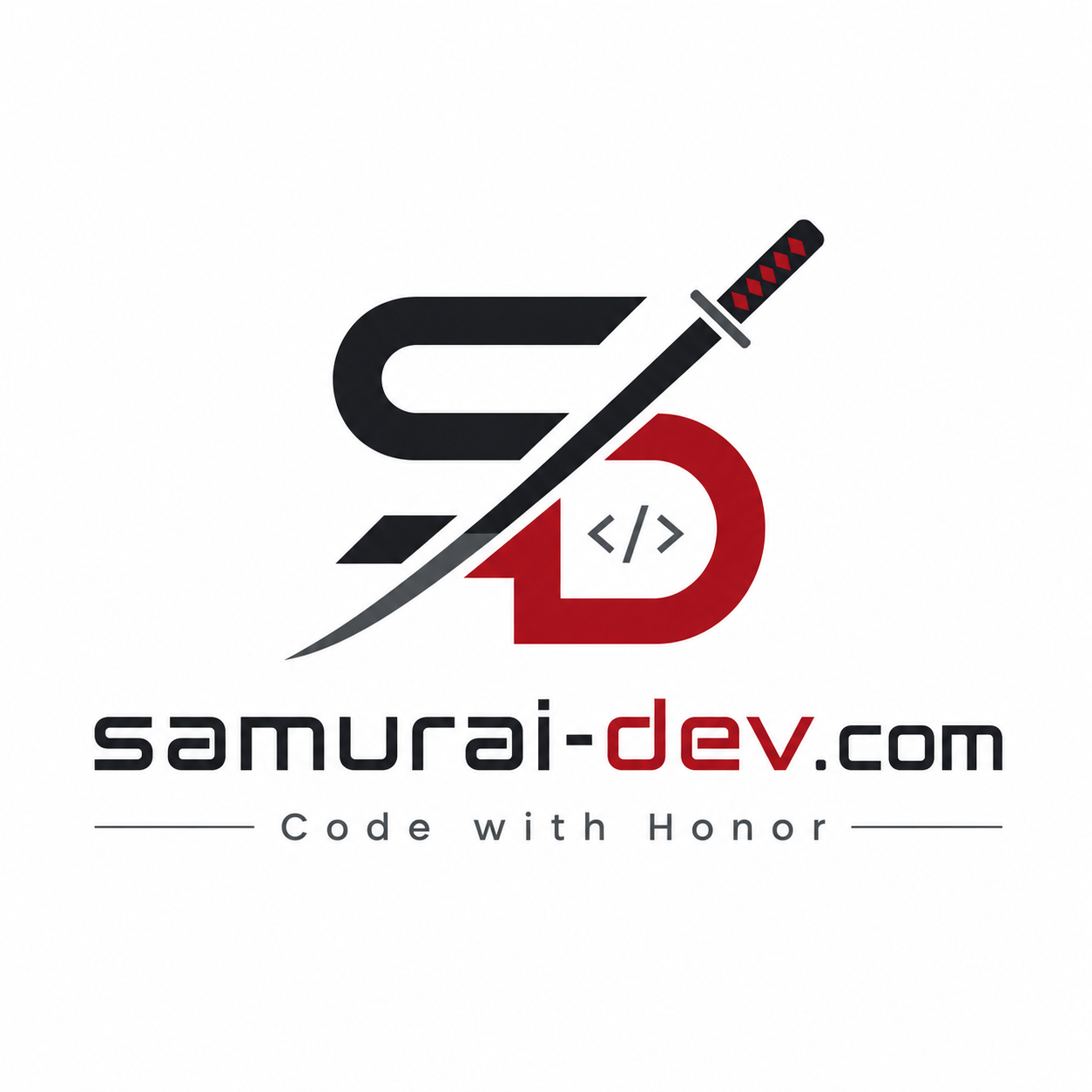 Samurai Dev logo with stylized S and D split by a katana